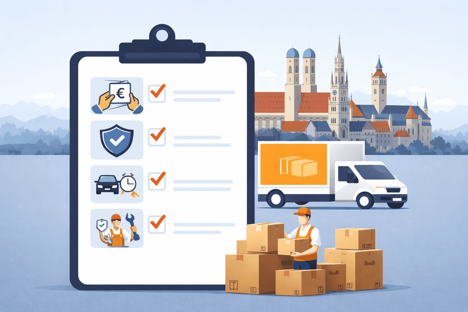 Person reviewing a moving checklist with boxes nearby