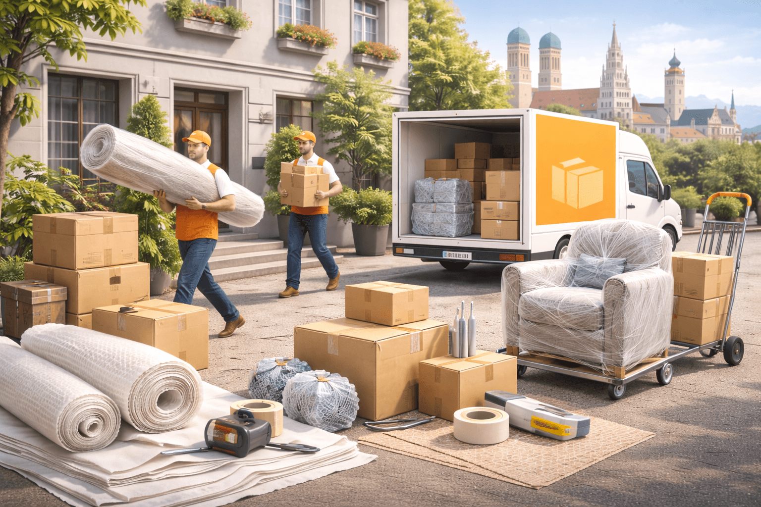 Living room with moving boxes ready for a private move