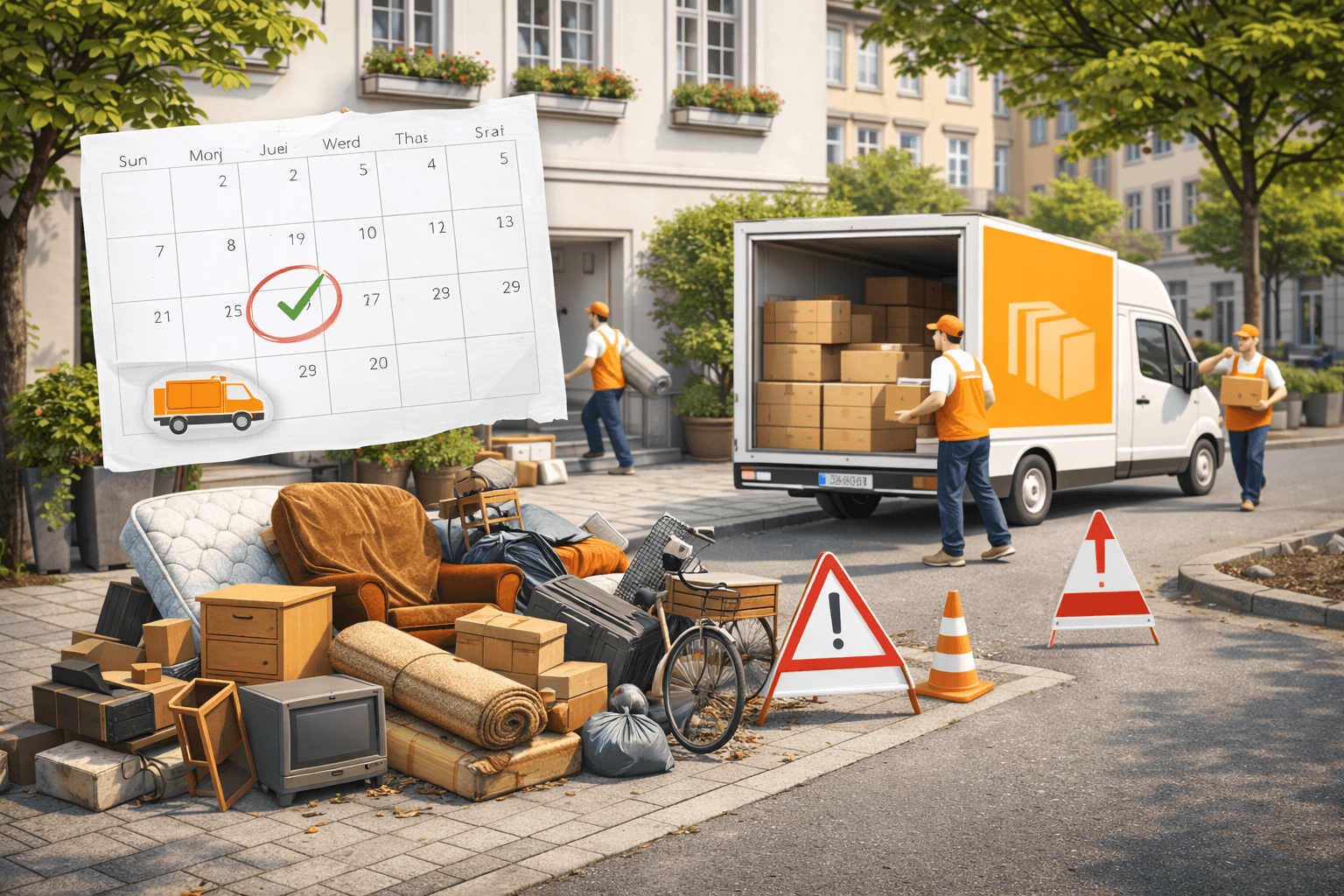 Bulky waste items stacked for collection