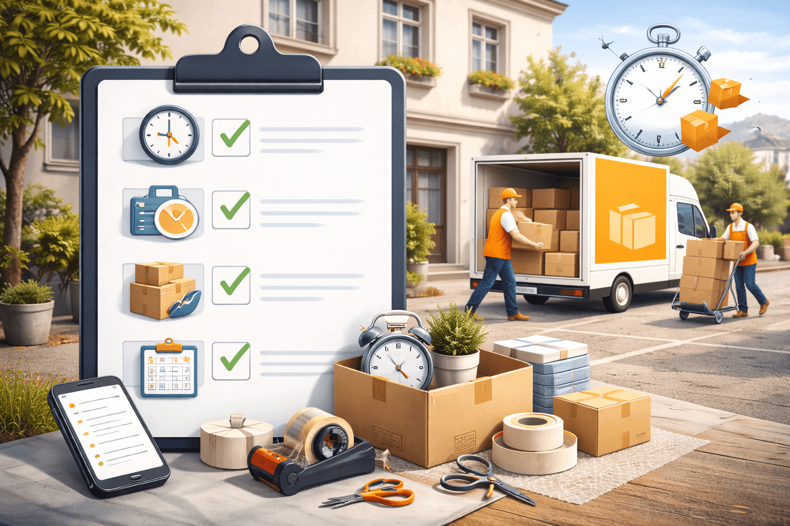 Fast packing scene with boxes and tape